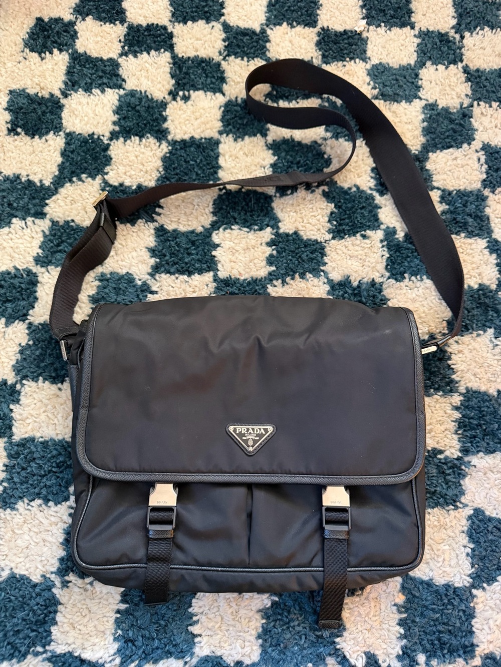 Prada Black Re-Nylon & Saffiano Leather Messenger Bag